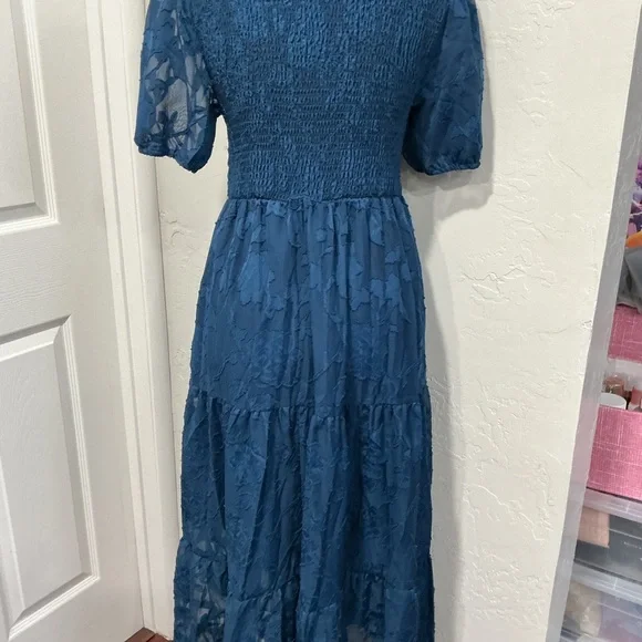 & Other Stories Teal Lace Midi Dress - Picture 3 of 4